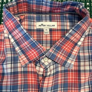 Peter Millar red, white and blue plaid long sleeve button up